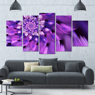 Blue Flower Shaped Fractal Art, Large Floral Canvas Art Print, 60"x32", 5 Panels
