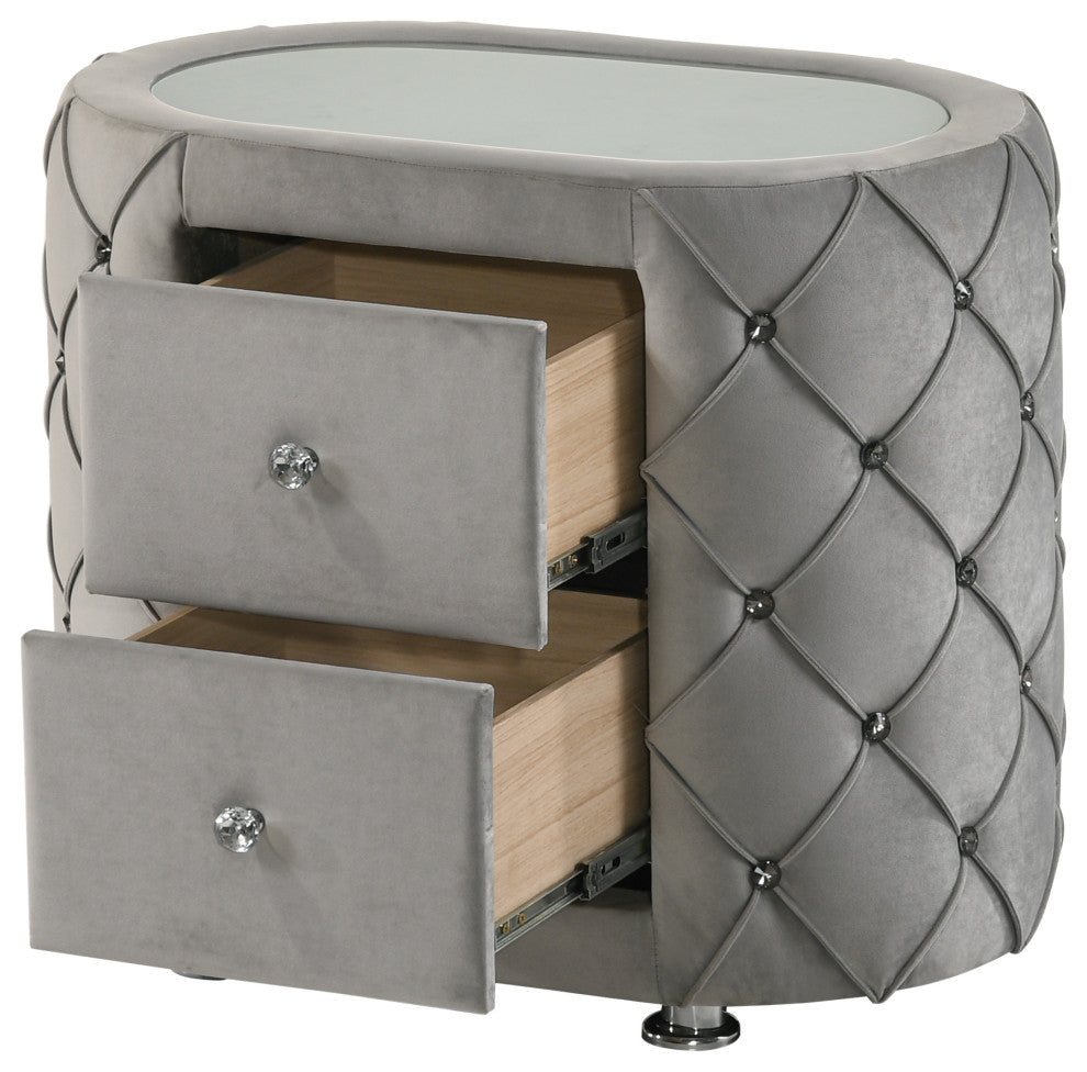 ACME Perine Nightstand, Gray Velvet