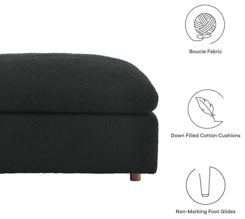 Commix Down Filled Overstuffed Boucle Fabric Ottoman, Black