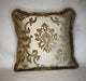 Gold chenille medallion floral decorative throw pillow With fringe for sofa, 14x14
