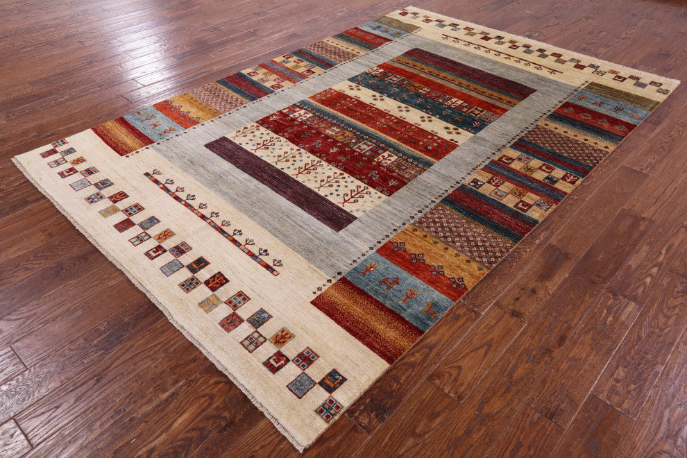 Tribal Persian Gabbeh Handmade Rug 6' 6" X 9' 11" Q9756