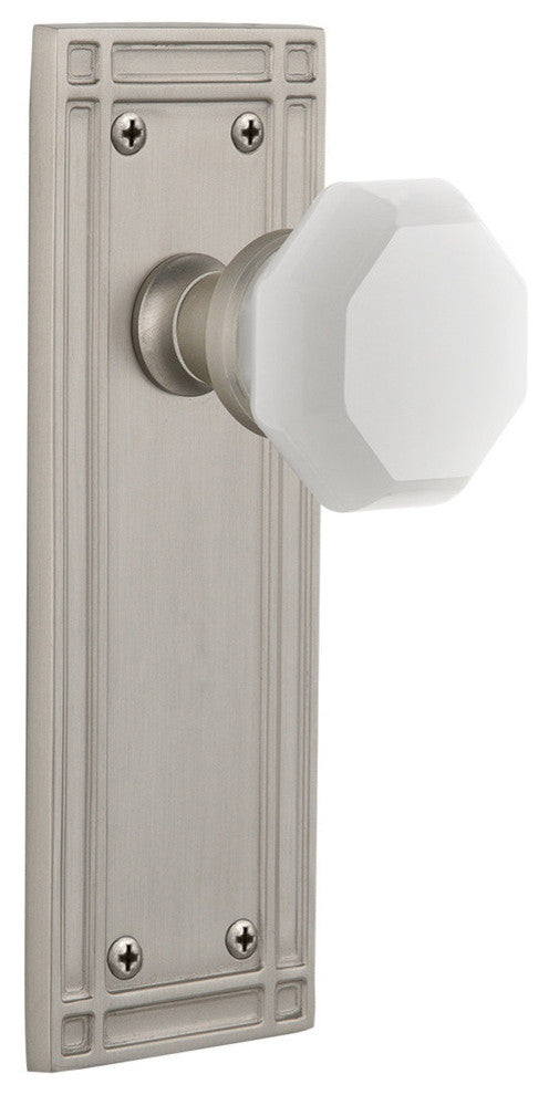 Mission Plate Double Dummy Waldorf White Milk Glass Knob, Satin Nickel