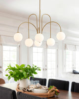 Modern Gold 6-Light White Ball Glass Style Pendant Light