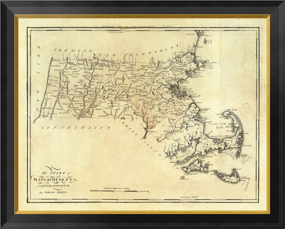 "State of Massachusetts, 1795" Framed Canvas Giclee by Mathew Carey, 34x28"