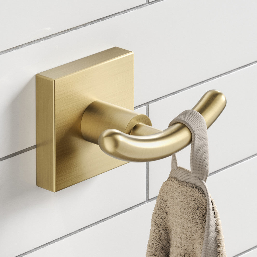 Ventus Bathroom Robe Towel Double Hook, Brushed Gold