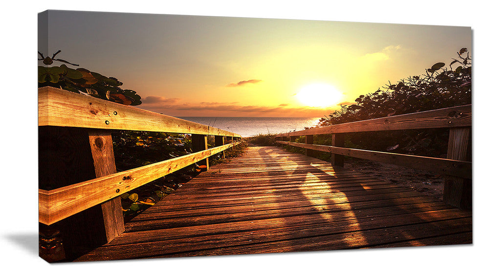 "Wooden Boardwalk On Beach" Sea Bridge Canvas Wall Artwork, 32"x16"