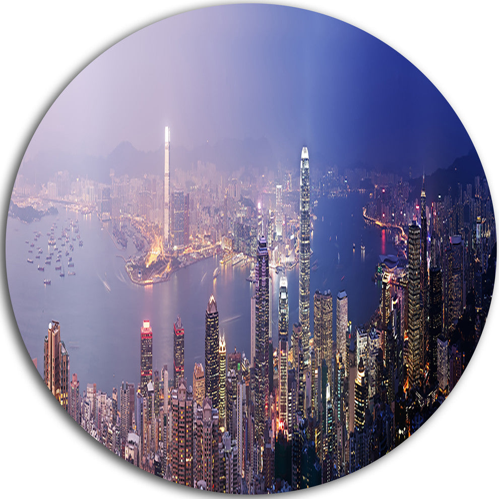 Hong Kong From Day To Night, Cityscape Photo Disc Metal Wall Art, 11"