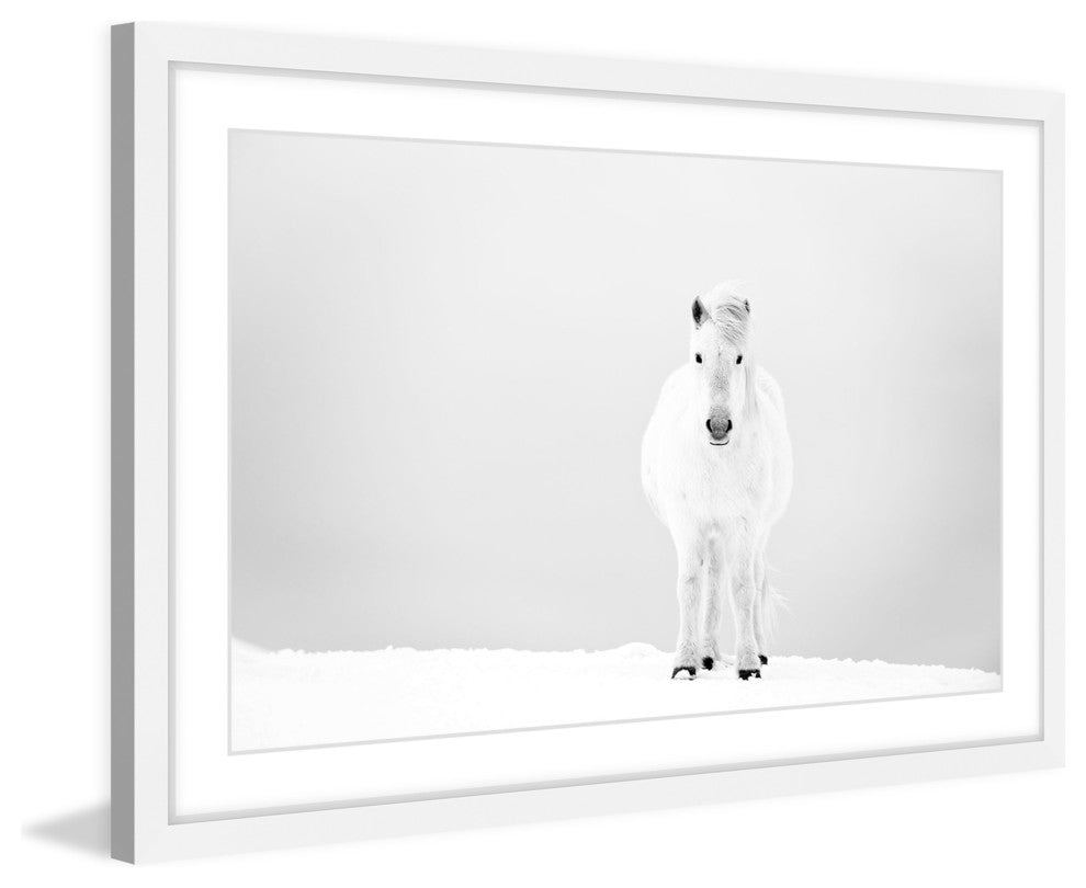 Marmont Hill, "Snowy White Horse" Framed Painting Print, 30x20