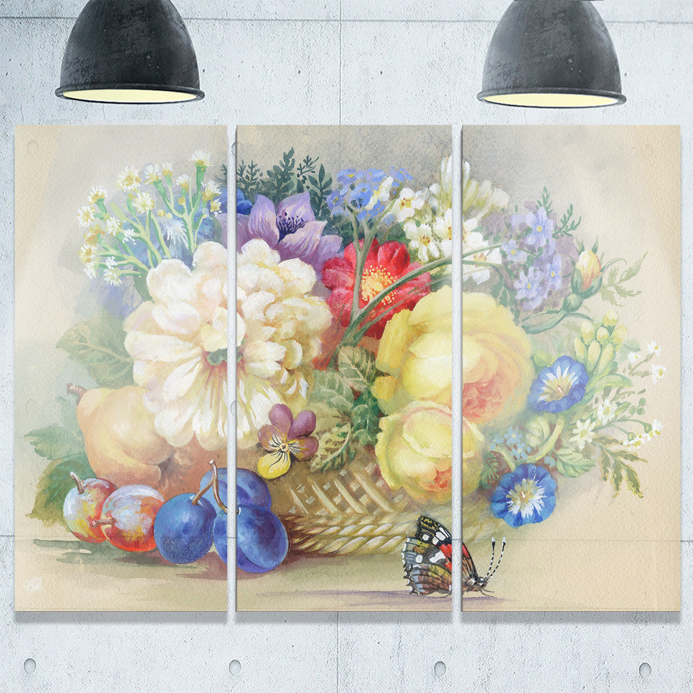 "Bunch of Flowers and Fruits" Metal Wall Art, 3 Panels, 36"x28"