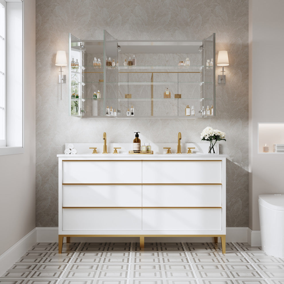 Recessed/Surface Mount Bathroom Medicine Cabinet, Soft-Close Blum Hinges, 48"x30", Triple Swing