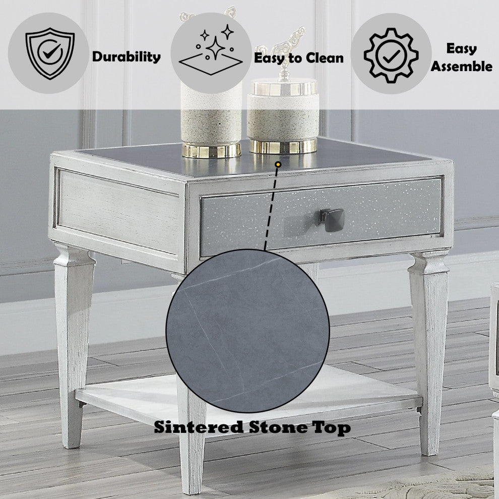 ACME Katia End Table in Rustic Gray & Weathered White Finish