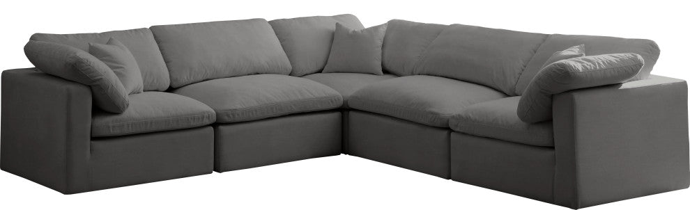 Plush Velvet / Down Standard Comfort L-Shaped Modular Sectional, Gray, 5-Piece: 2 Armless Chair, 3 Corner Chair