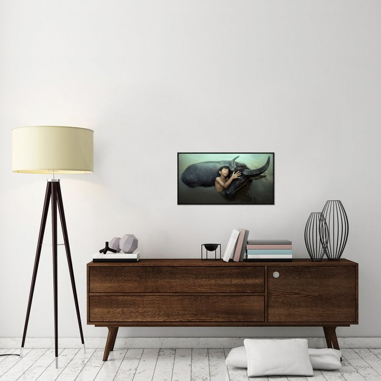 "Peaceful" Framed Canvas Giclee by Fahmi Bhs, 31x17"