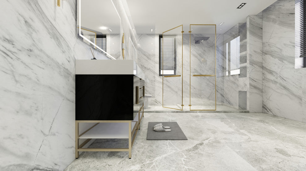 Madison 60" Free Standing Single Sink Vanity with Reinforced Acrylic Sink, High Gloss Black