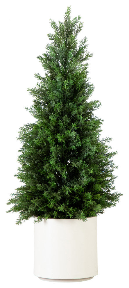 3ft. UV Resistant Artificial Cedar Tree, Decorative White Planter