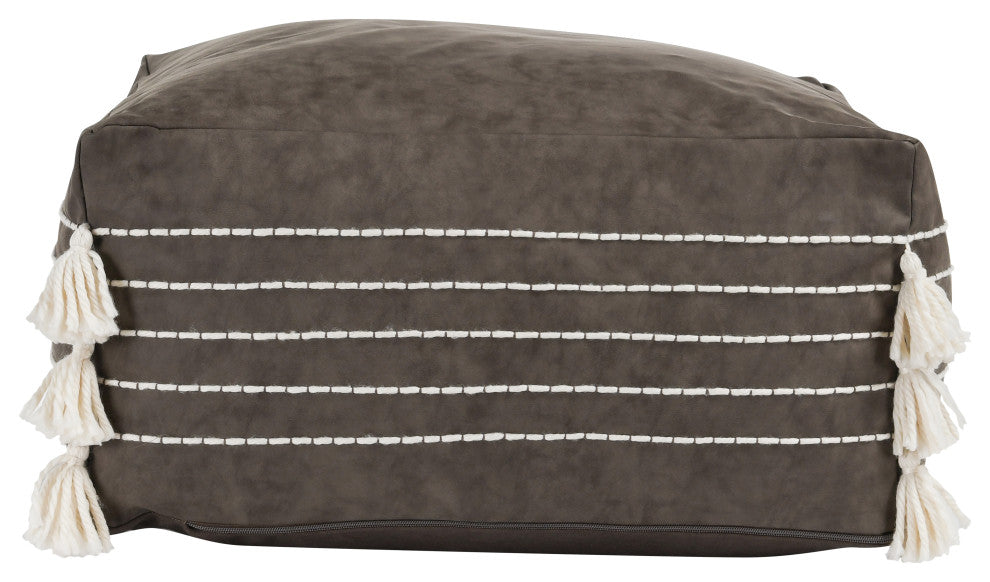 Kosas Home Zeek 24" Vegan Leather Pouf, Hickory Brown