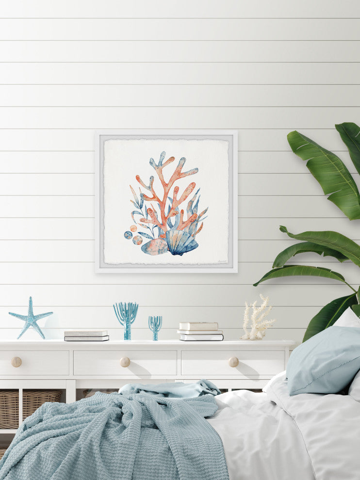 "Coral and Shells" Framed Painting Print, 24x24