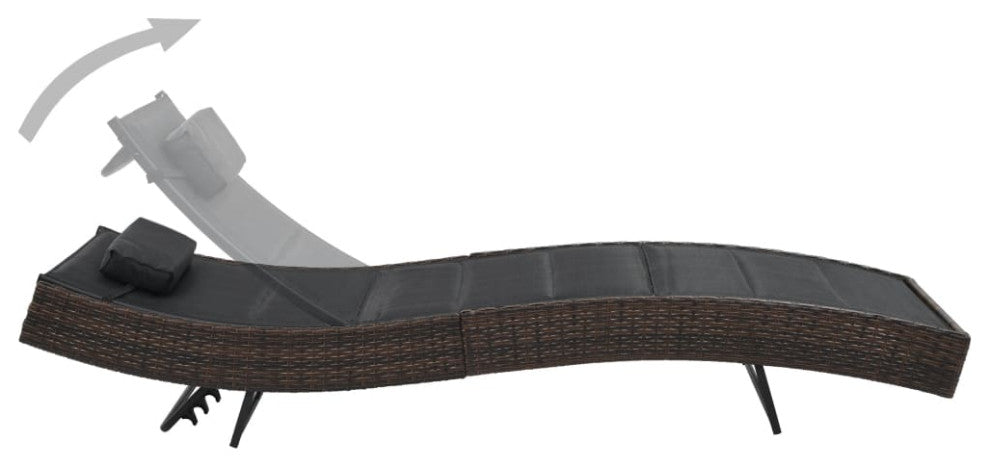 vidaXL Sun Lounger Poly Rattan and Textilene Brown Patio Garden Day Lounge Bed