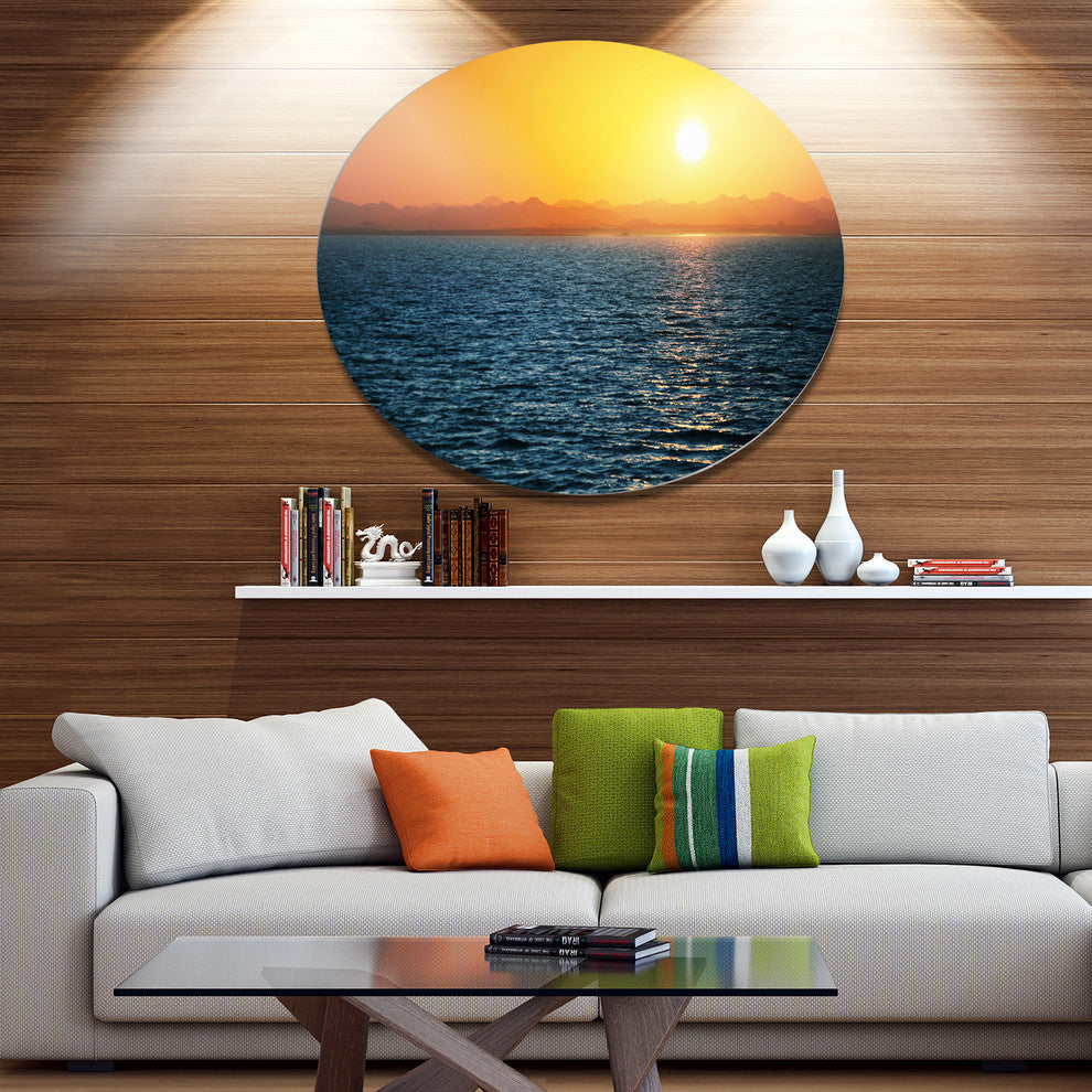 Beautiful River View At Sunset, Seashore Disc Metal Wall Art, 36"