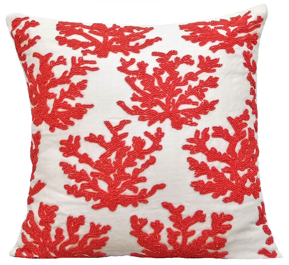 Red Decorative Throw Pillow Covers 22"x22" Cotton Cushion Cover - Red Corals