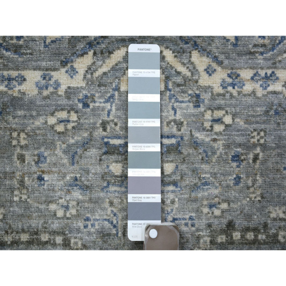 Gray Afghan Wool Natural Dyes Hand Knotted Fine Peshawar Runner Rug 2'7"x13'1"