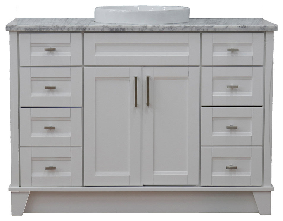 49" Single Sink Vanity, White Finish With White Carrara Marble And Round Sink