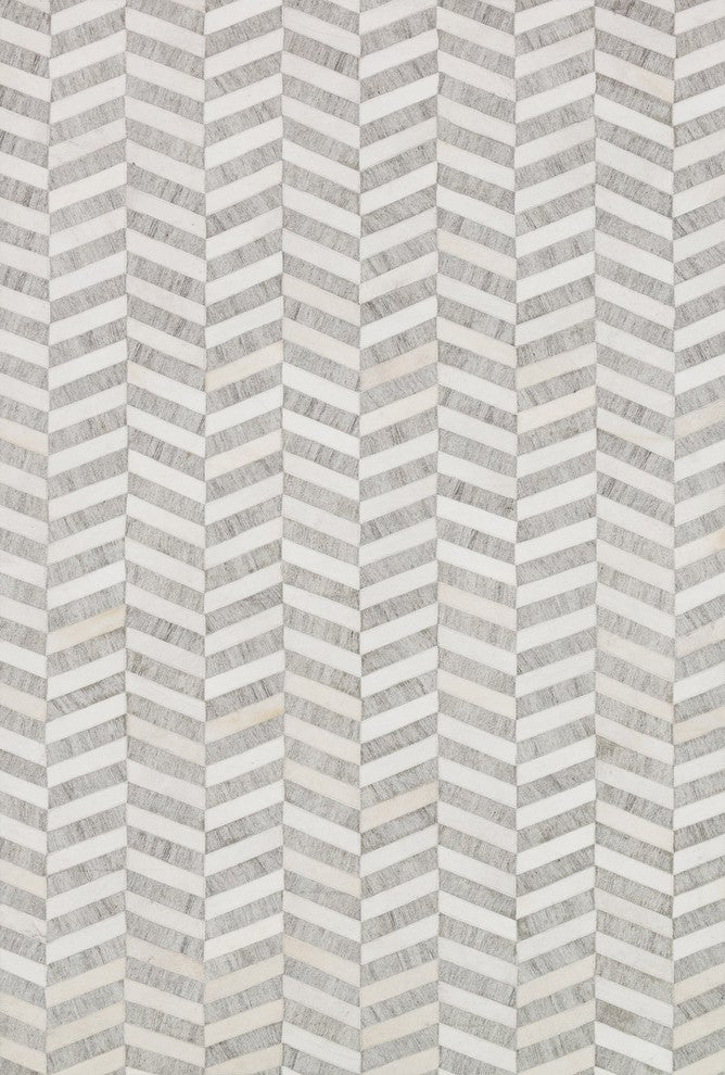 Hand Stitched Authentic Cowhide Hand Woven Viscose Dorado Grey Ivory Area Rug, 5