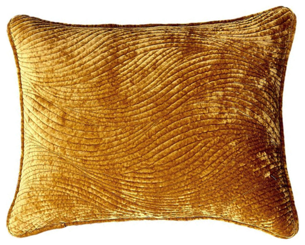 Velvet Dreams Melted Gold Plush Ripple Waves Bedspread, 20x36