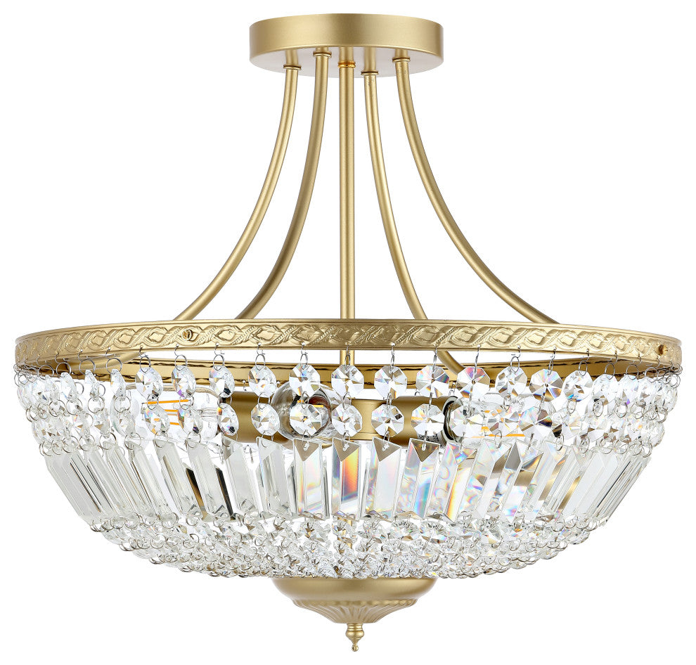 5-Light Crystal Semi Flush Mount, Gold