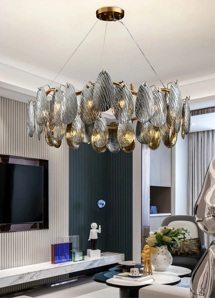 Zafferana Etnea | Round Smoke Gray Crystal Chandelier for Bedroom, Gray, 17"