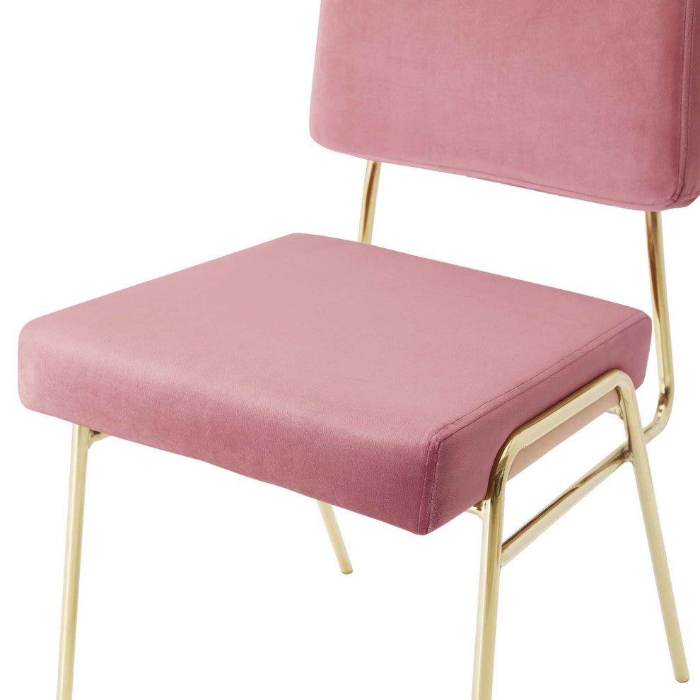 Side Dining Chair, Velvet, Metal, Gold Pink, Modern, Cafe Bistro Restaurant