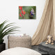 Hummingbird with Little Red Flowers Wildlife Photograph Canvas Wall Art Prints, 12" X 16"