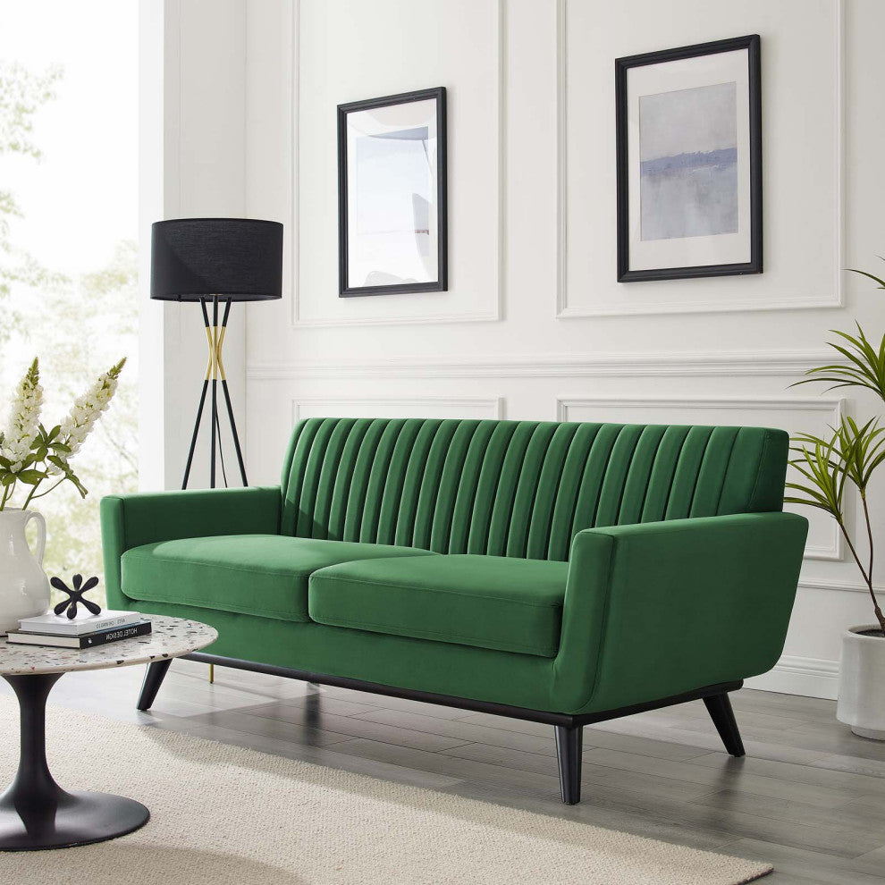 Tufted Loveseat Sofa, Velvet, Green, Modern, Living Lounge Hotel Hospitality