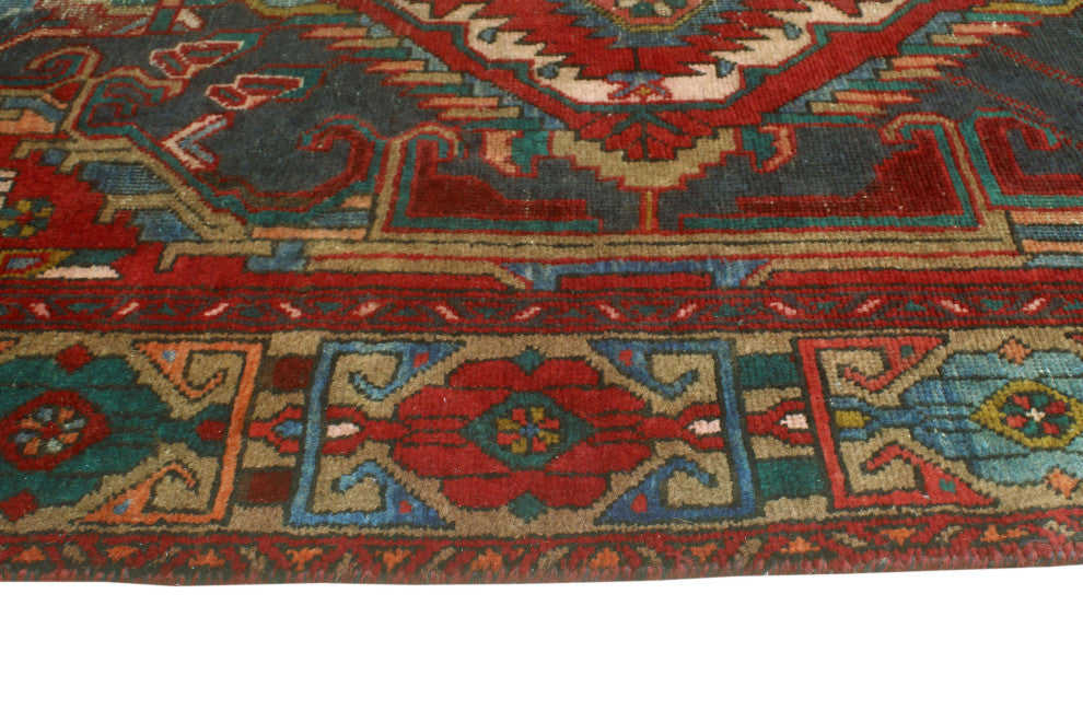 Fine Vintage Distressed Cyrus Red/Navy Runner, 3'9x14'9