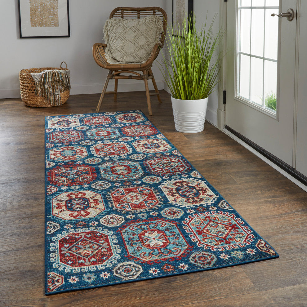 Weave & Wander Kezia Rug, Classic Blue/True Red, 2ft-10in x 7ft-10in
