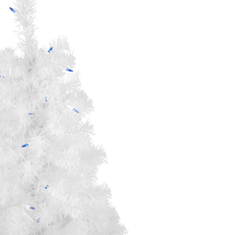 White Flat-Round Tips Wrapped Christmas Tree, Lights, Blue
