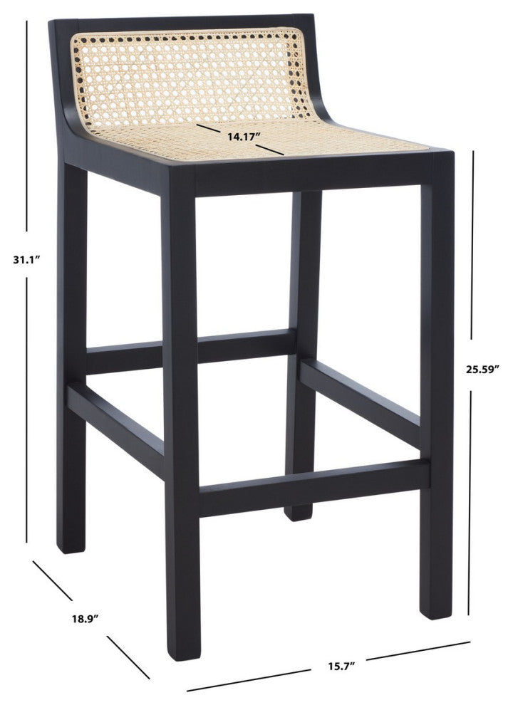 Safavieh Saito Lowback Cane Center Stool, Black/Natural
