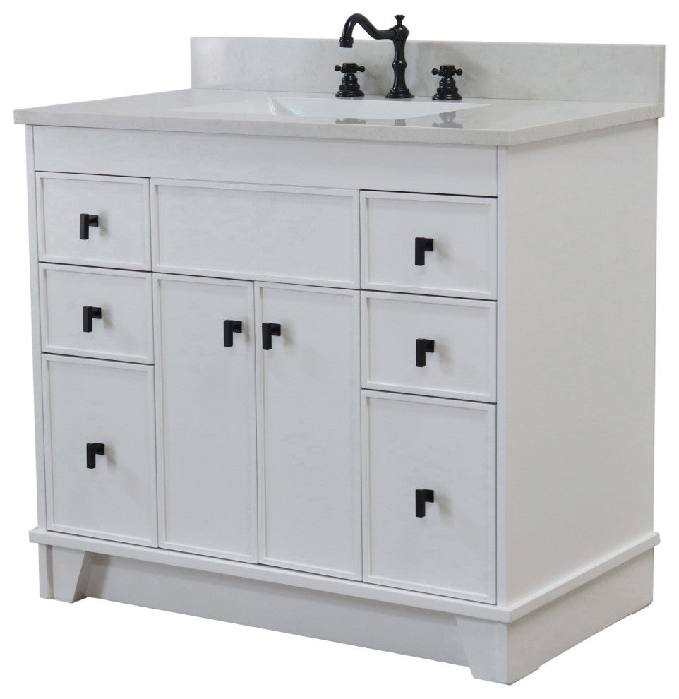 39" Single Sink Vanity, White Finish With Engineered Stone Top
