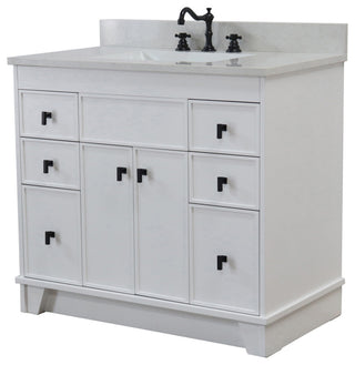 39" Single Sink Vanity, White Finish With Engineered Stone Top