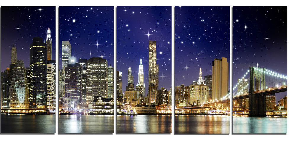 "Night Colors over Brooklyn Bridge" Photograph Print, 5 Panels