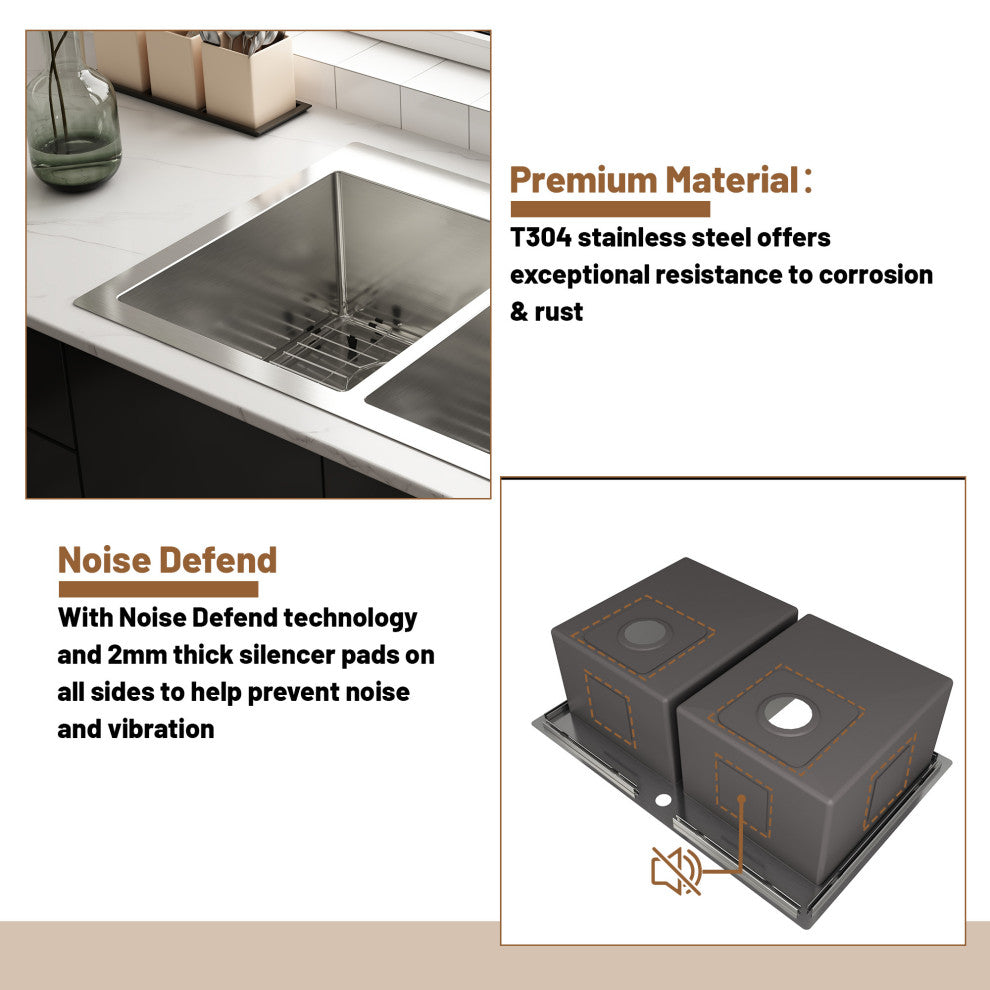 Stainless Steel Topmount Double Bowl Kitchen Sink with Accessories