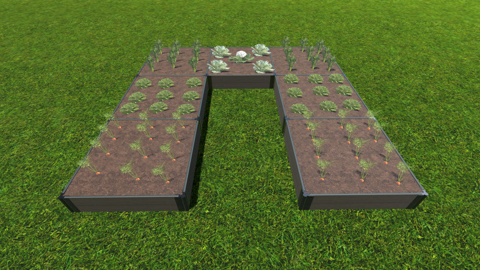 Weathered Wood Walk-In Jumbo U-Shape' 12'x12' 11" Raised Garden Bed, 1" Profile