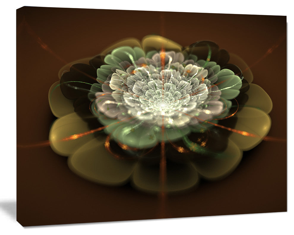 White Fractal Flower on Brown, Flower Artwork on Canvas, 40"x30"