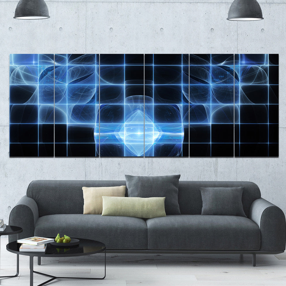 Bright Blue Bat on Radar Screen, Abstract Canvas Art Print, 70"x28", 6 Panels