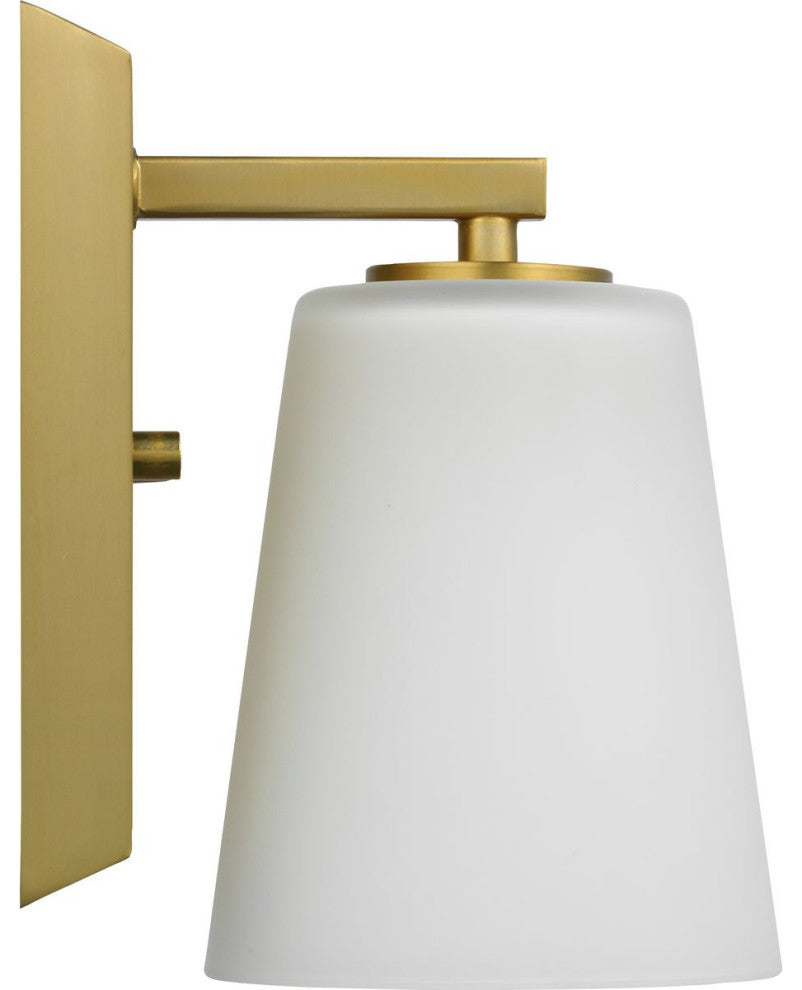Vertex Collection One-Light Brushed Gold Etched White Glass Bath Light