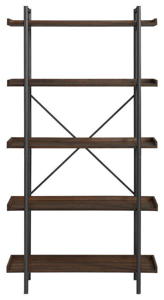 Urban Pipe 68" Rustic Industrial 5 Shelf Wood Bookshelf - Dark Walnut