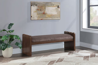 Sonia Upholstered Bench, Brown, Velour Fur Fabric, Brown Finish