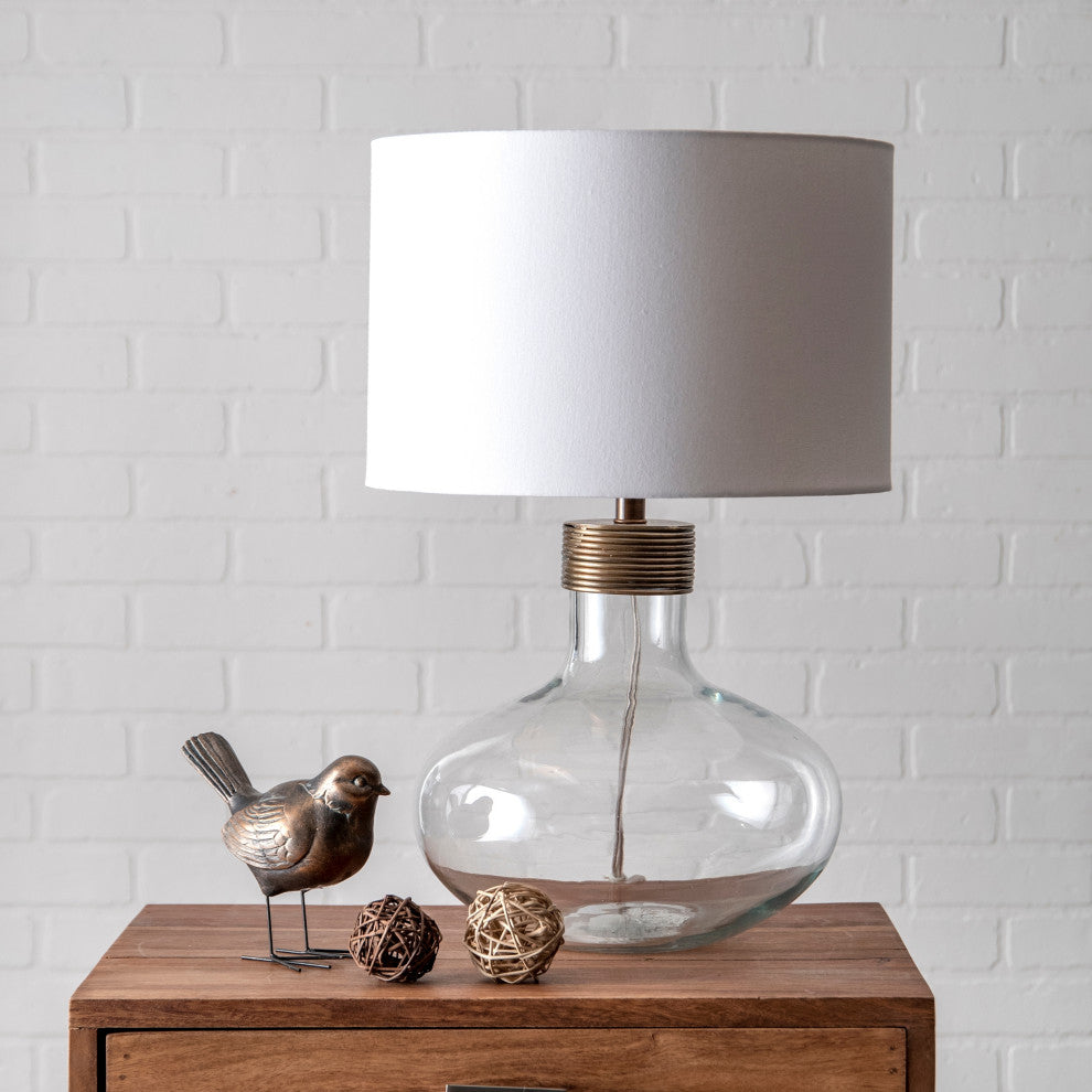 Nuloom 15" Yumi Ogee Glass Vase Canvas Shade Antique Brass Table Lamp
