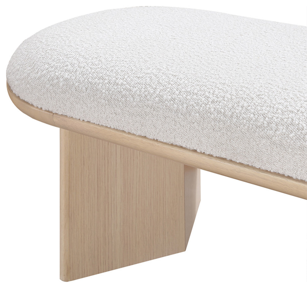 Wilshire Boucle Fabric Upholstered Bench, Cream, Natural Oak Finish