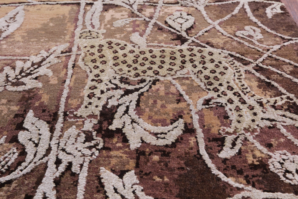 Hand Knotted Modern Wildlife Wool and Silk Rug 8' 2" X 10' 2" Q7085